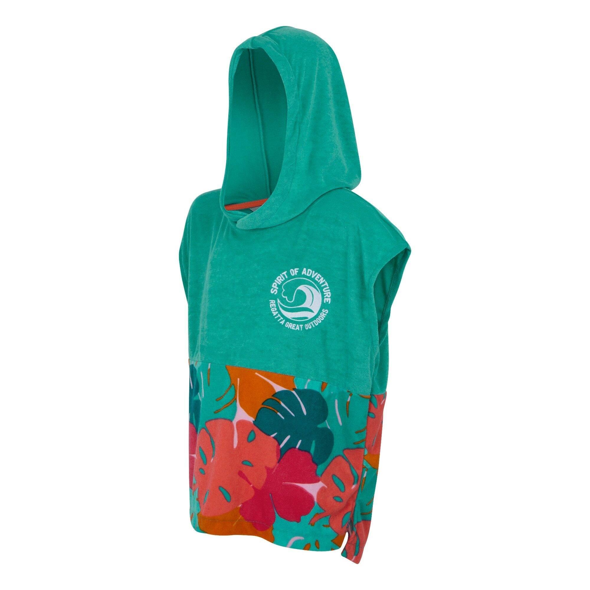Childrens/Kids II Tropical Leaves Hooded Towel (Turquoise) 3/4