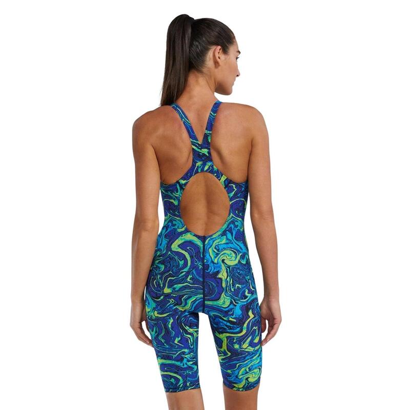 Costum înot întreg femei TYR Thresher Open Back - albastru/verde