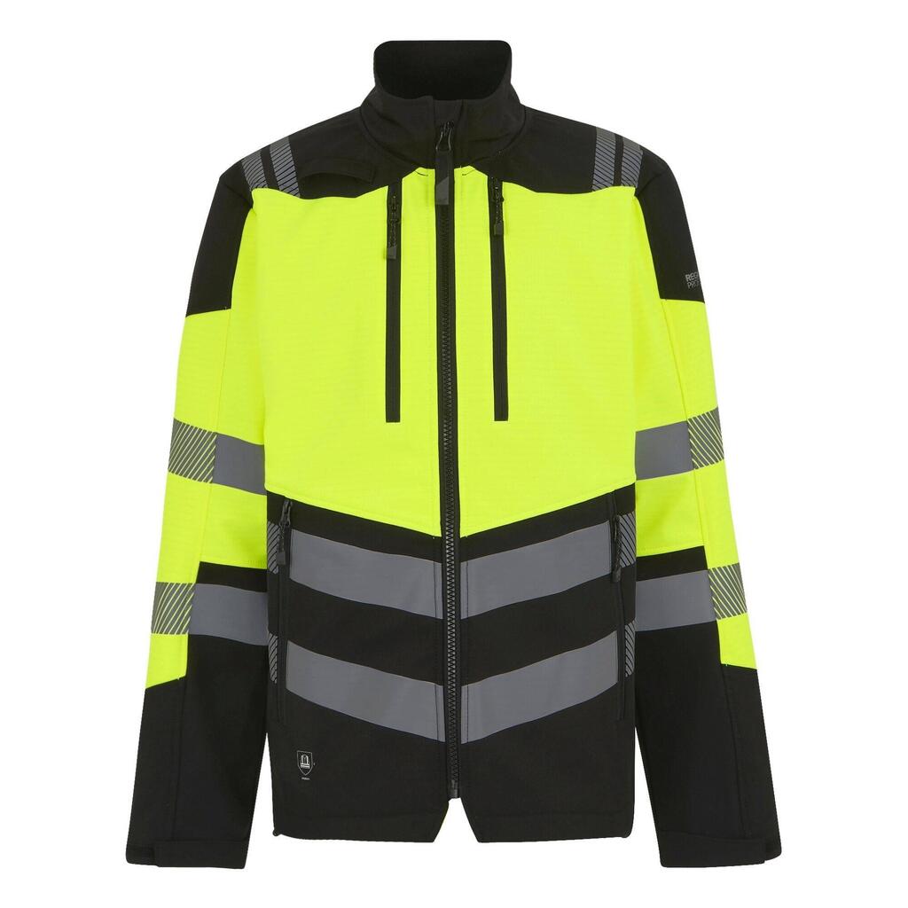 Mens HiVis 3 Layer Soft Shell Jacket (Black/Yellow)