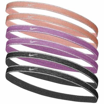 Swoosh metallic sport hoofdband (set van 6) (perzik/paars/zwart)