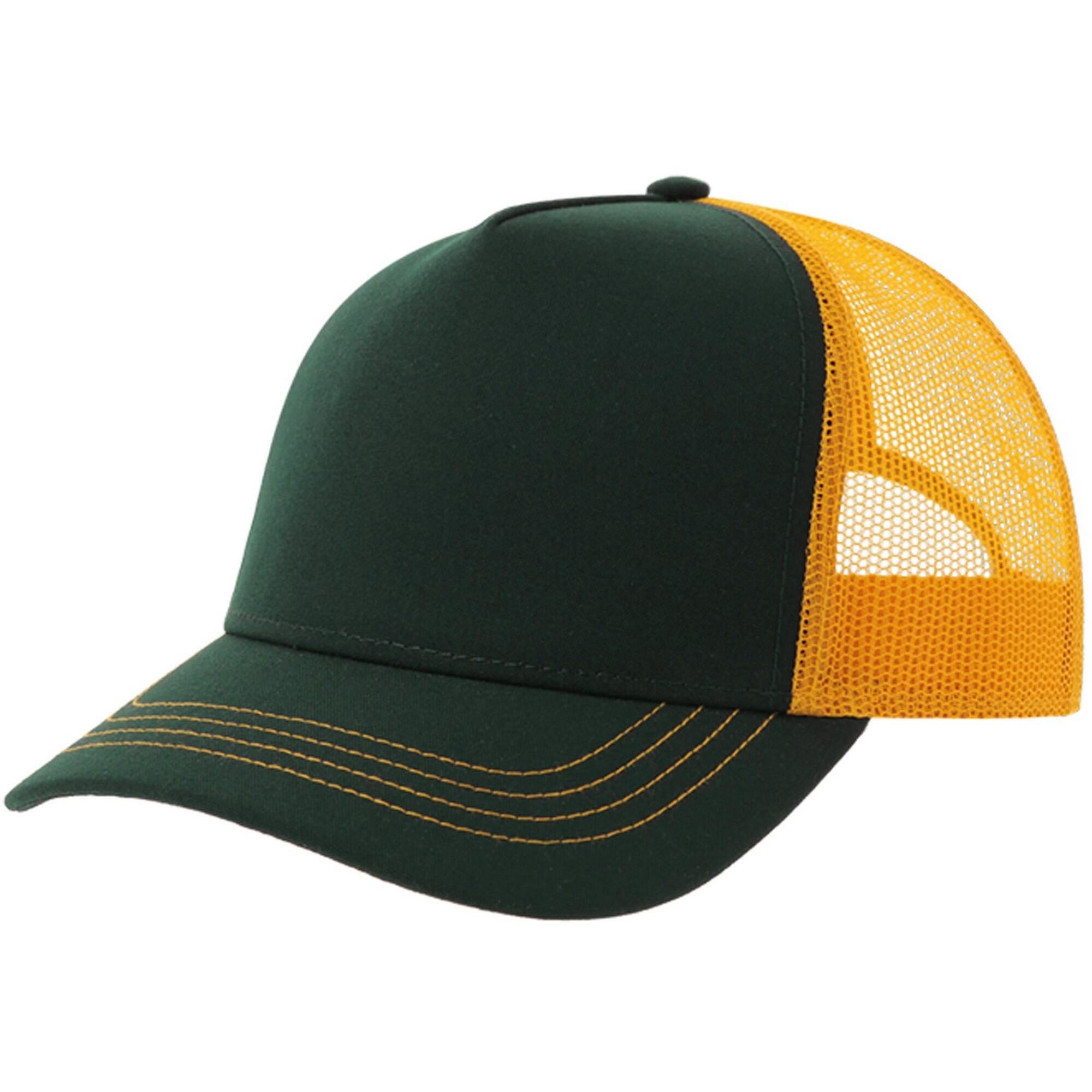 ATLANTIS Unisex Adult Rapper 5 Panel Canvas Trucker Cap (Bottle Green/Yellow)