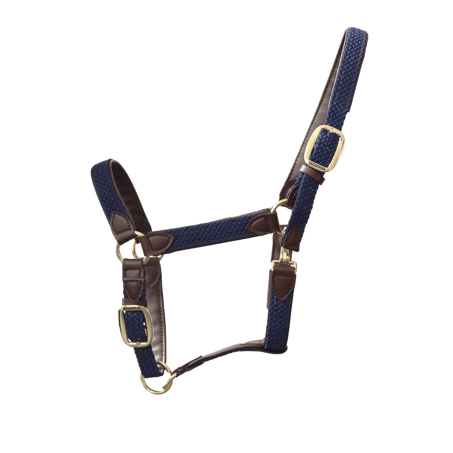 KENTUCKY HORSEWEAR Gevlochten Nylon Halster COB - Marineblauw - Vegan Leder