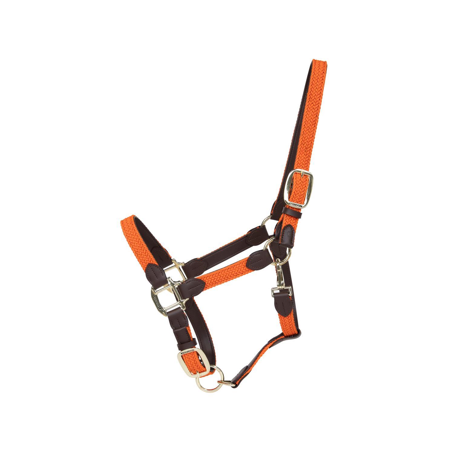 KENTUCKY HORSEWEAR Gevlochten Nylon Halster COB - Oranje - Vegan Leder