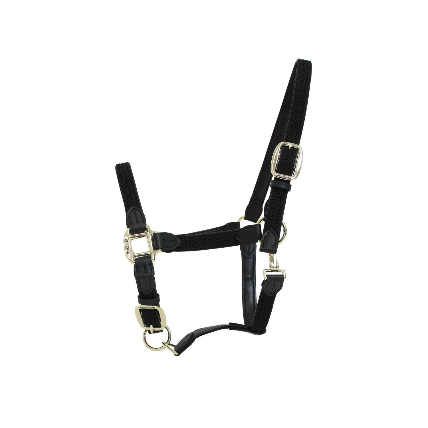 KENTUCKY HORSEWEAR Gevlochten Nylon Halster FULL - Zwart - Vegan Leder