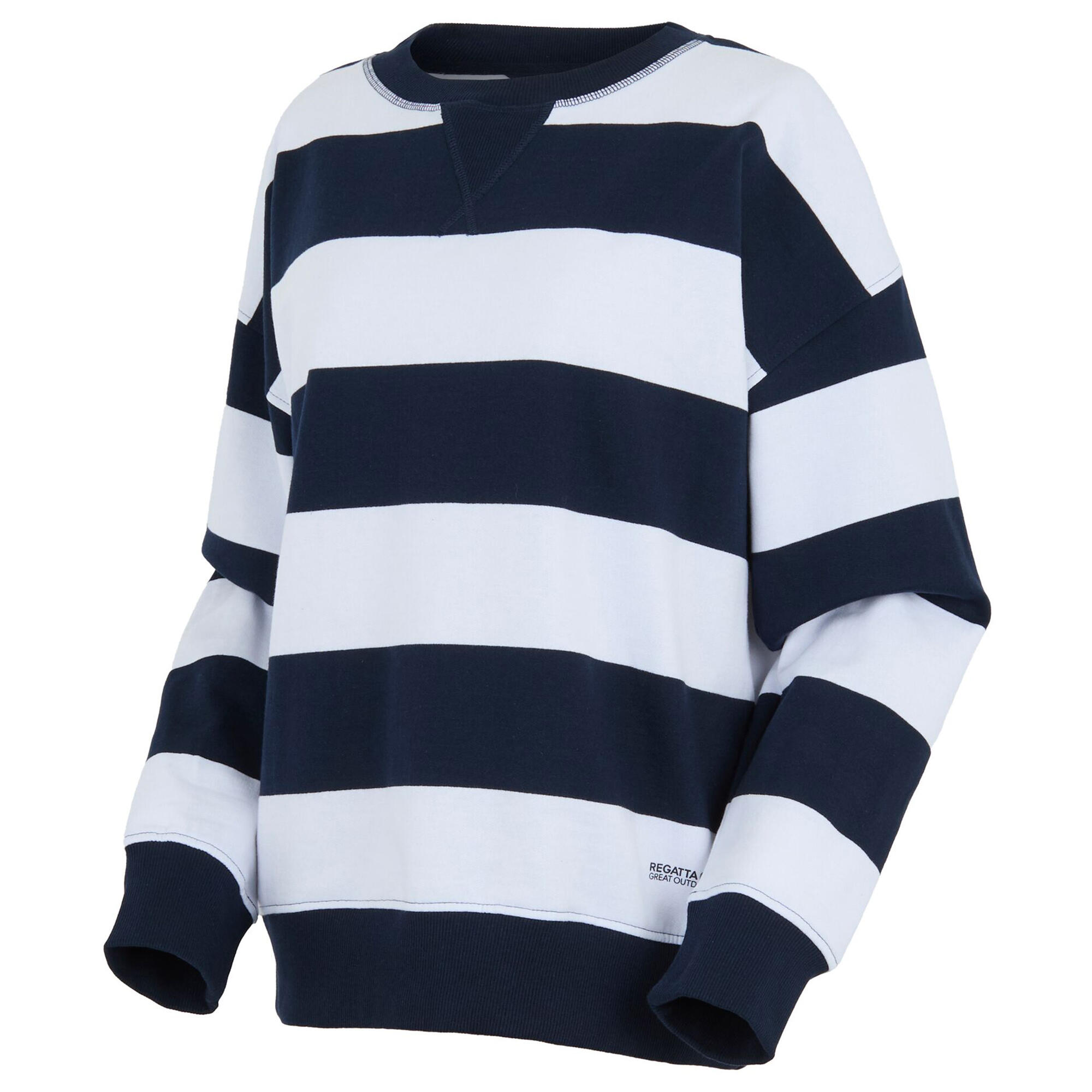 Dames Avika II Stripe Crew Neck Trui (Marine, Wit) 3/4