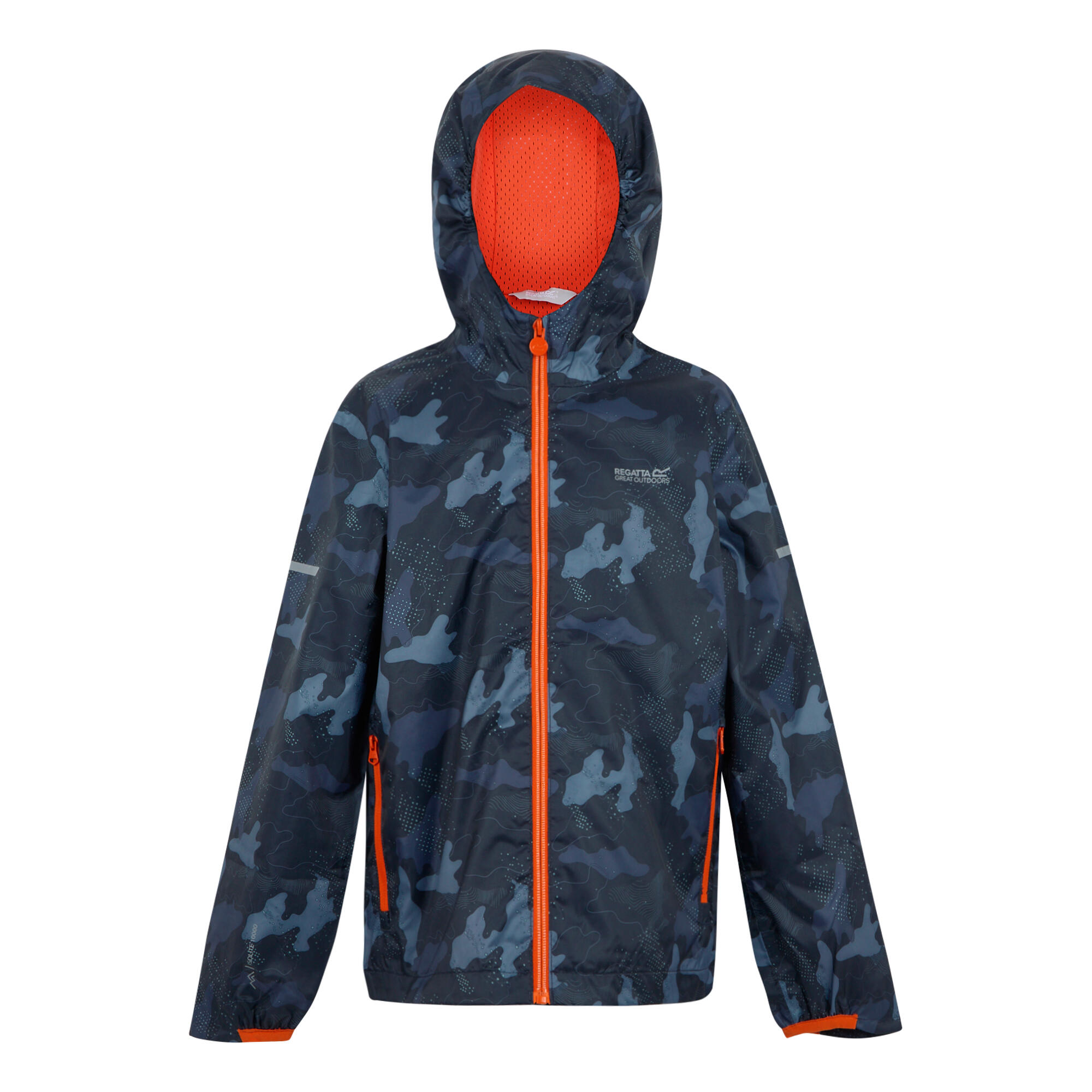 REGATTA Childrens/Kids Lever II Camo Waterproof Jacket (Navy/Tangerine Tango)