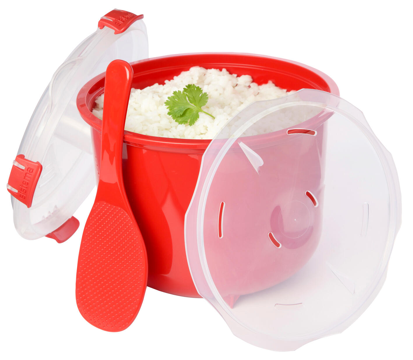 Rýžovar pro přípravu rýže v mikrovlnné troubě Microwave™ 2,6 l, červená 3/7