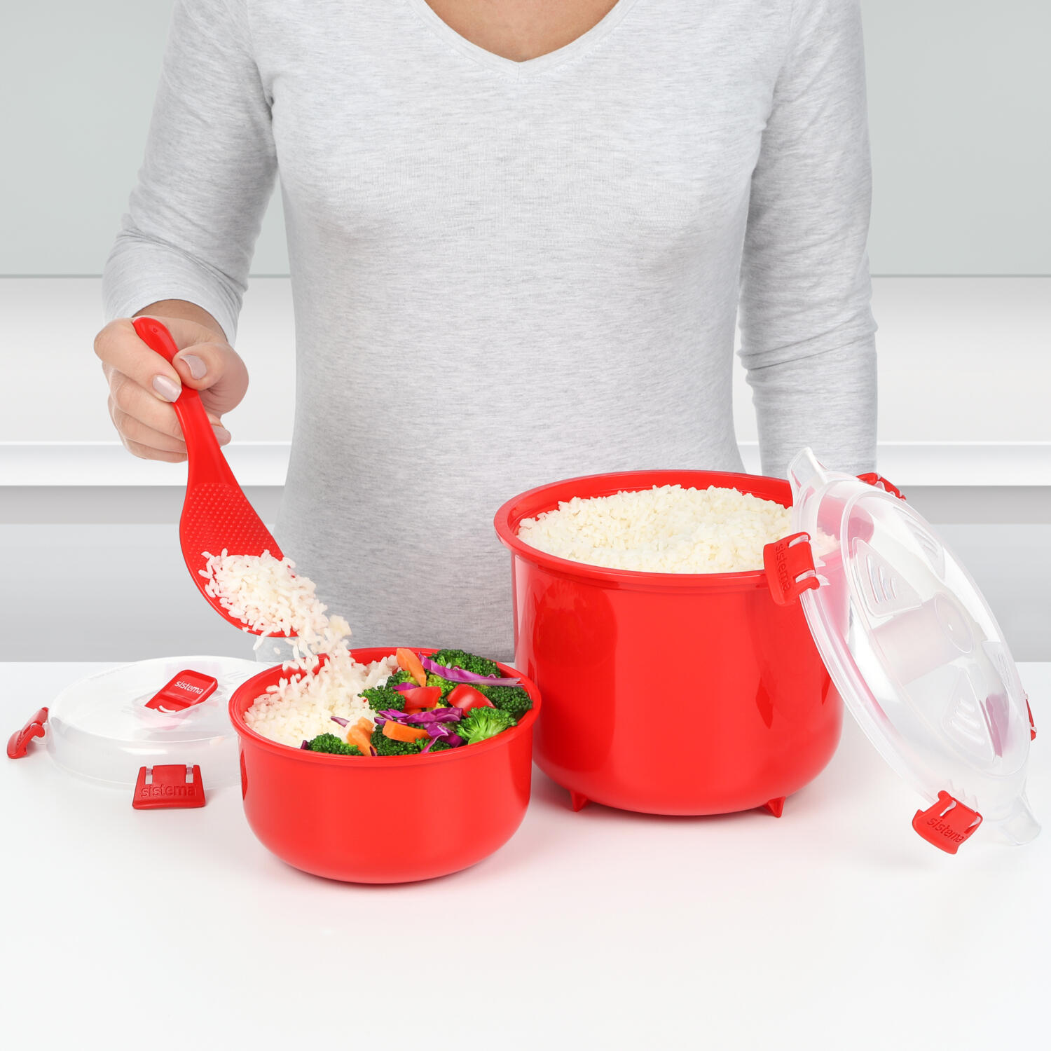 Rýžovar pro přípravu rýže v mikrovlnné troubě Microwave™ 2,6 l, červená 5/7