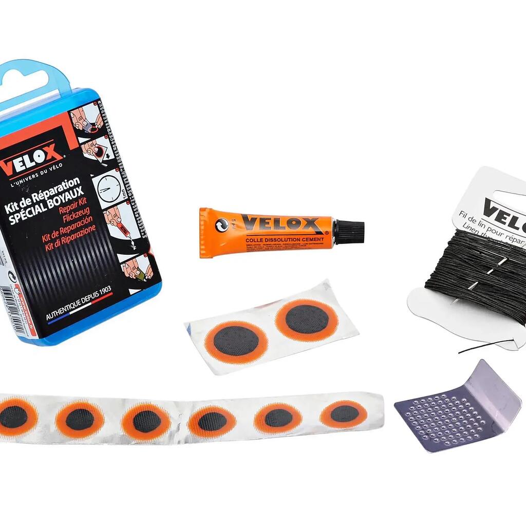 Hose repair kit - box of 6 patches 15mm + 2 patches 25mm + glue 5g + steel rape