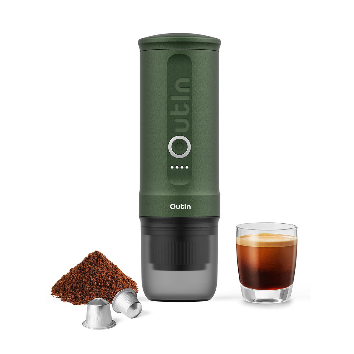OUTIN Nano Tragbare Espressomaschine – Reisekaffeemaschine – Kieferngrün