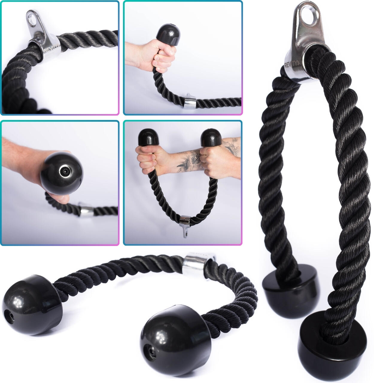 Agarre musculación polea cuerda para triceps accesorio con mosquetón, 70 cm 7/7