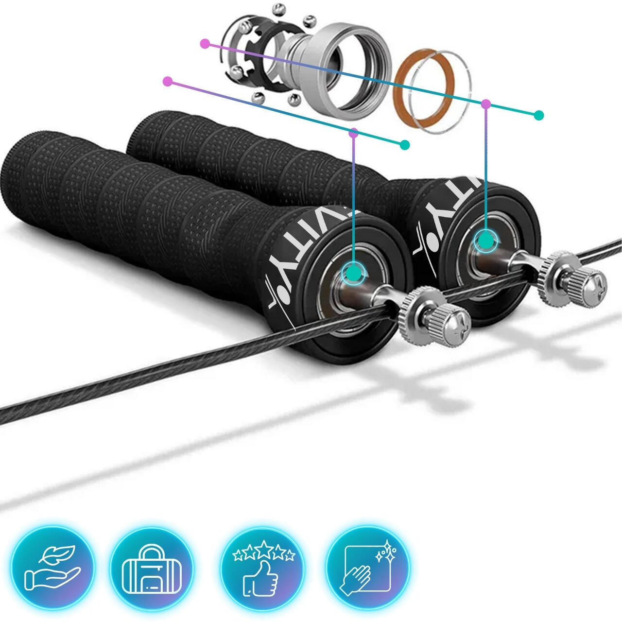 Comba vuerda de velocidad Rápida con peso y rodamientos, 300 cm Speed Jump Rope 4/7