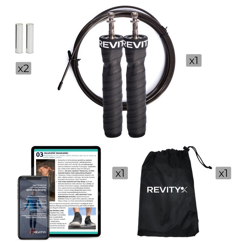 Coardă de sărit pentru box rapidă ergonomică cu greutăți Revity 300 cm, neagră