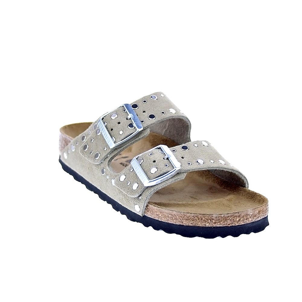 Sandales Plates Femme Birkenstock Arizona Rivet Marron 4/6
