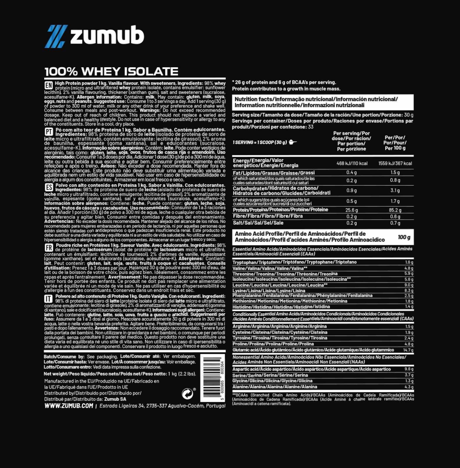 Zumub 100% Whey Isolate 1 kg  - Vaniglia 2/2