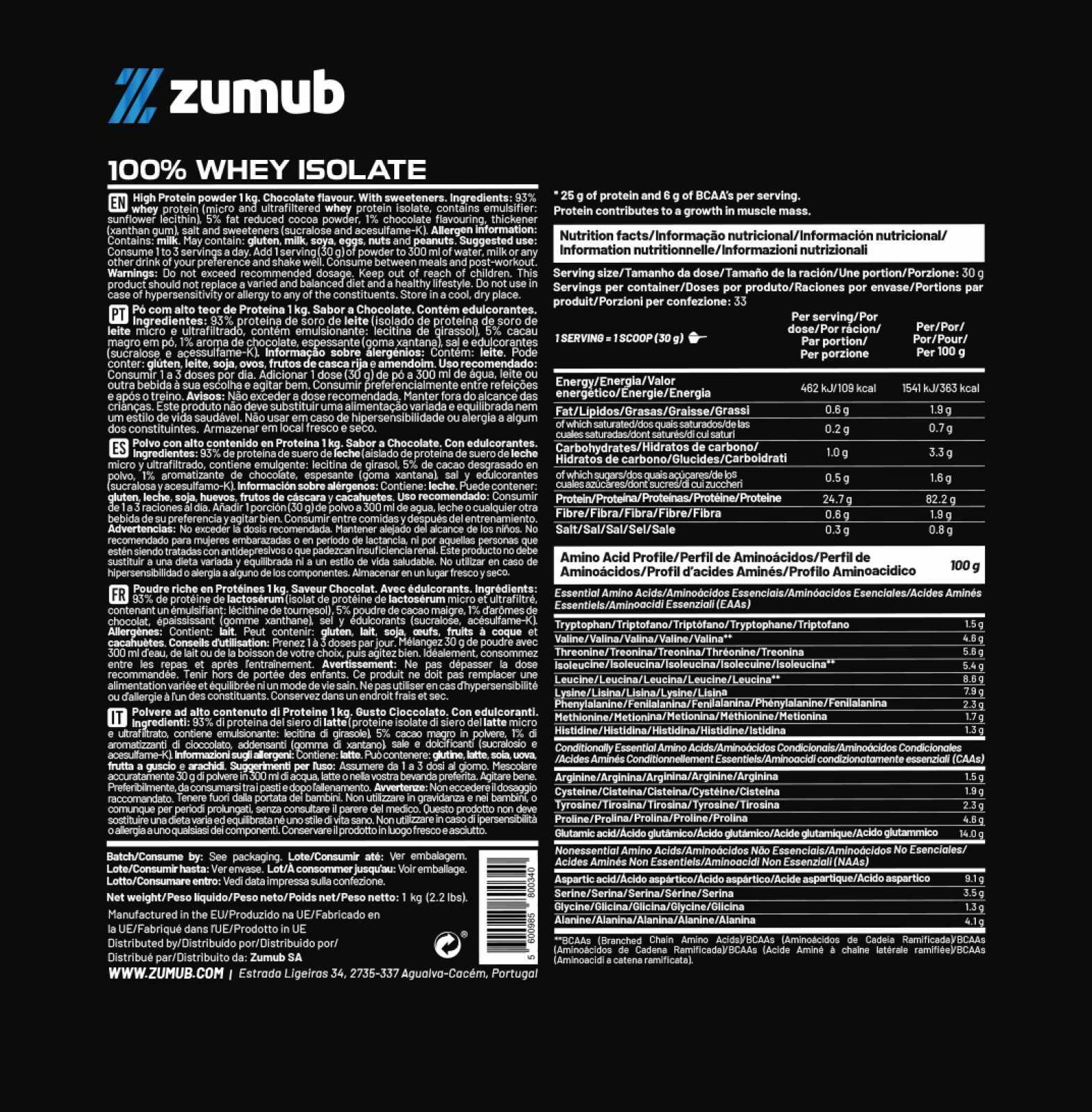 Zumub 100% Whey Isolate 1 kg  - Chocolat 2/2