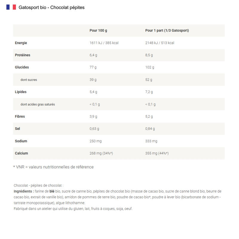 Gâteau énergétique - Gatosport bio Chocolat pépites - 400g