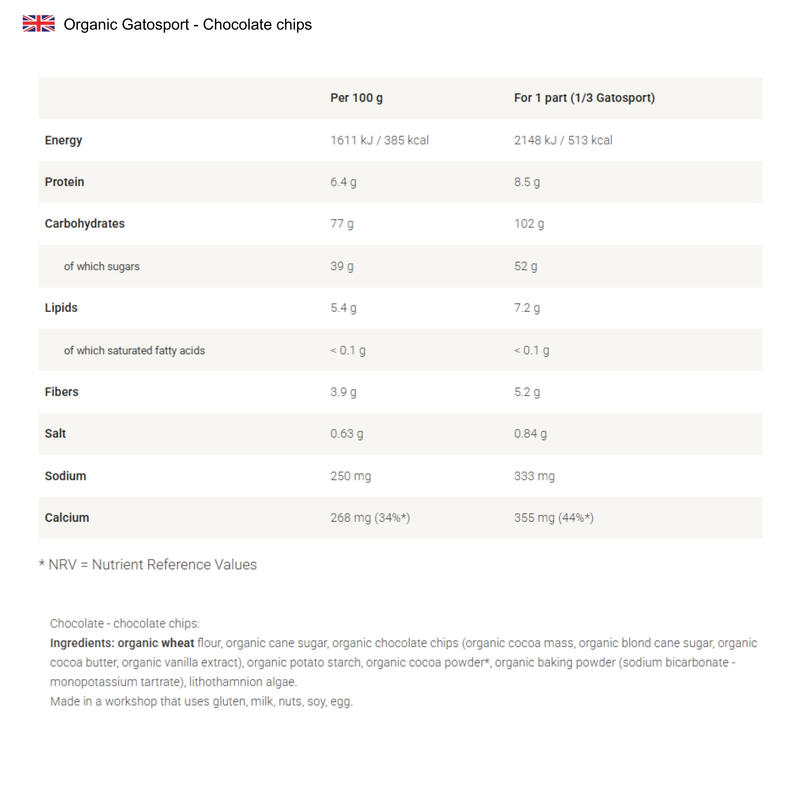 Gâteau énergétique - Gatosport bio Chocolat pépites - 400g