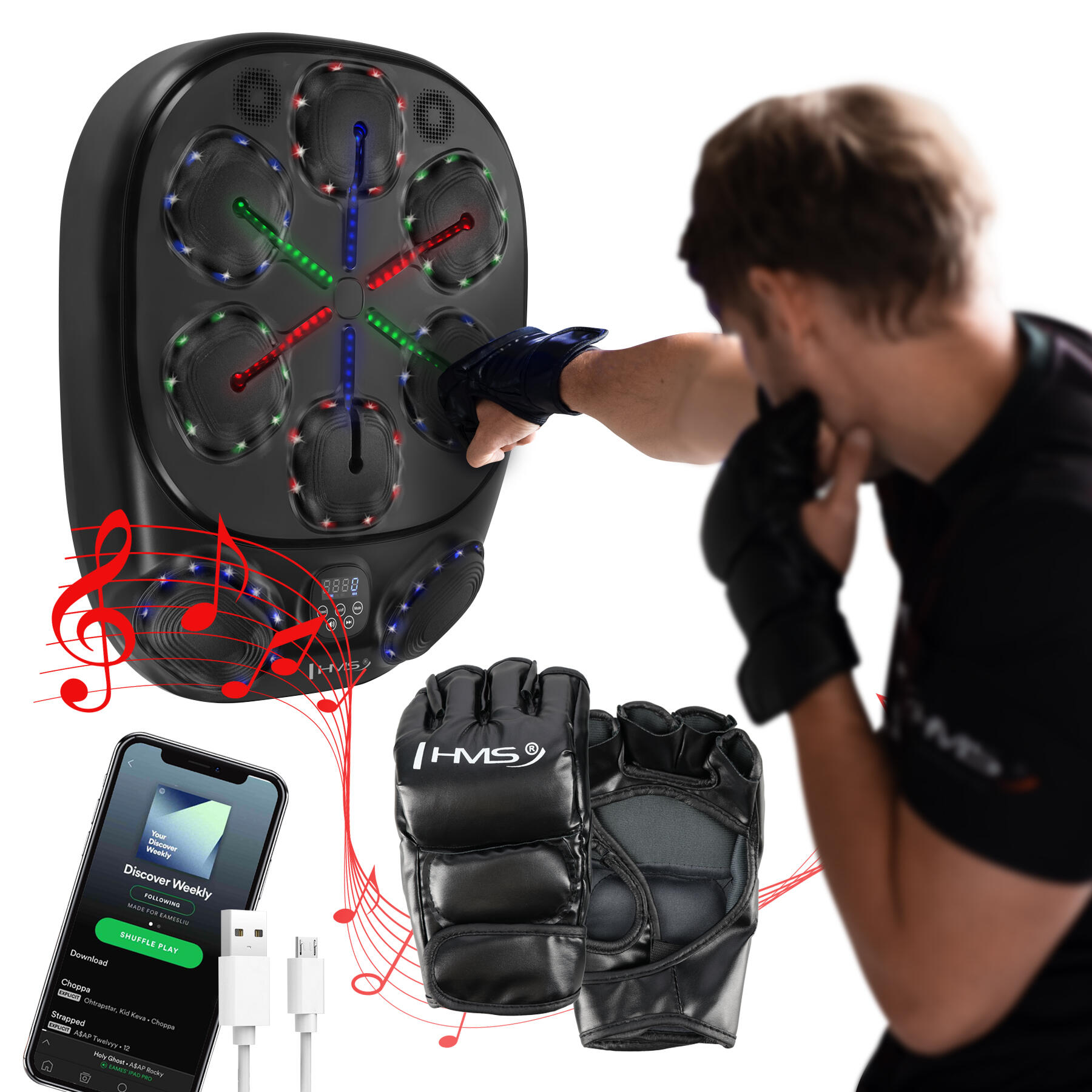 Tarcza bokserska elektroniczna HMS TB10 Bluetooth z rękawicami MMA 2/7