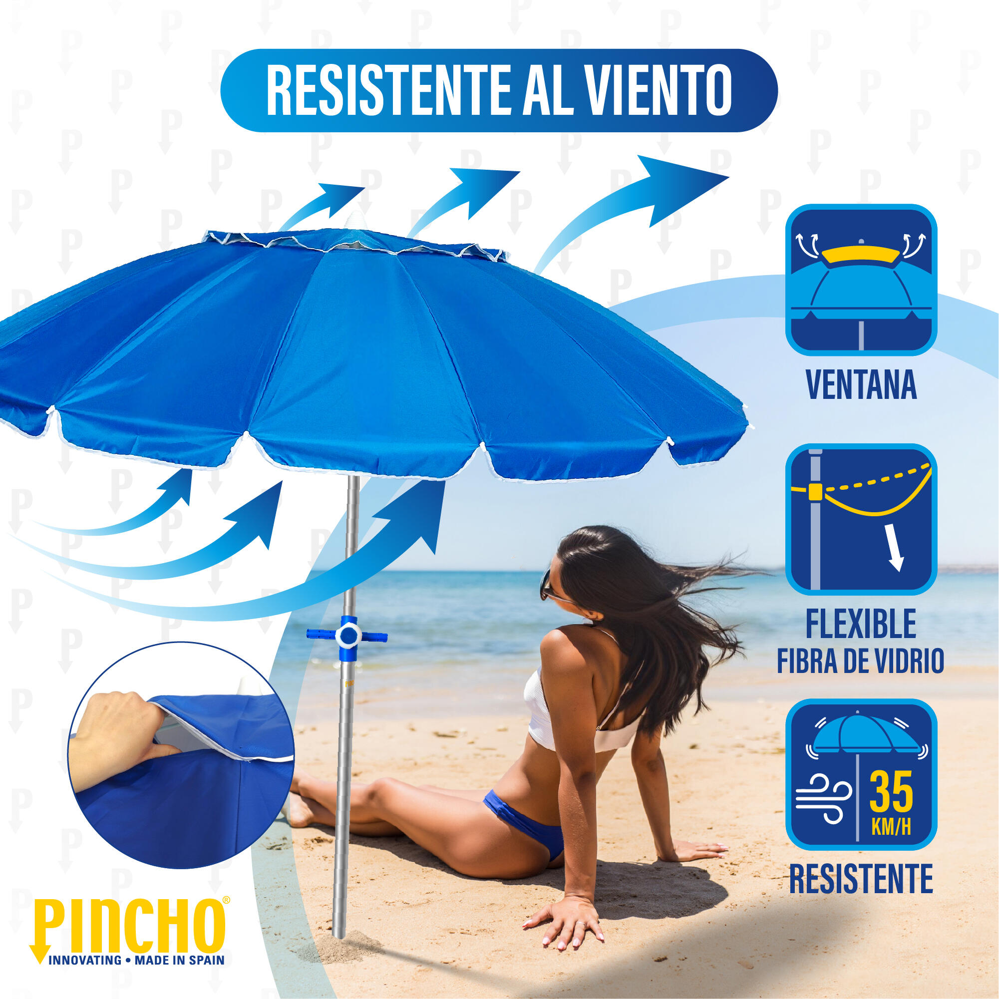Sombrilla Pincho 200 cm 16 lados UPF50+ Malasia Azul 2/6