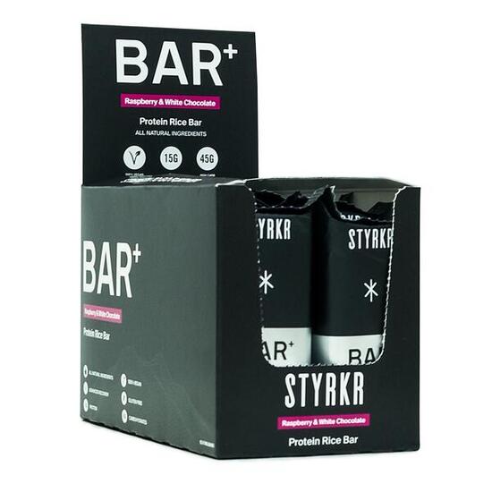 Styrkr BAR+ Framboise & Chocolat Blanc – Boîte de 12 barres – 45g/15g
