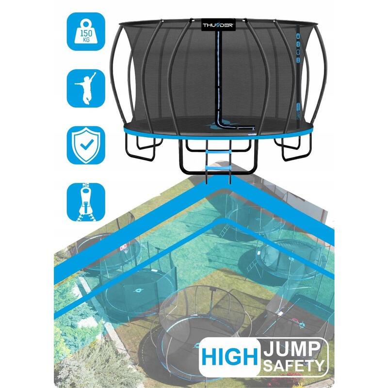 Trampolina ogrodowa dla dzieci z siatką THUNDER INSIDE-ULTRA 16FT 488CM BLUE