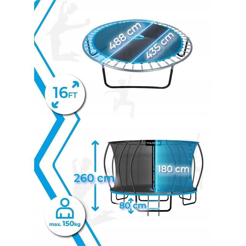 Trampolina ogrodowa dla dzieci z siatką THUNDER INSIDE-ULTRA 16FT 488CM BLUE