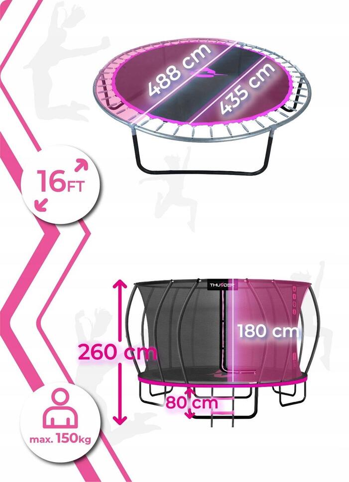 Trampolina ogrodowa dla dzieci z siatką THUNDER INSIDE-ULTRA 16FT 488cm PINK