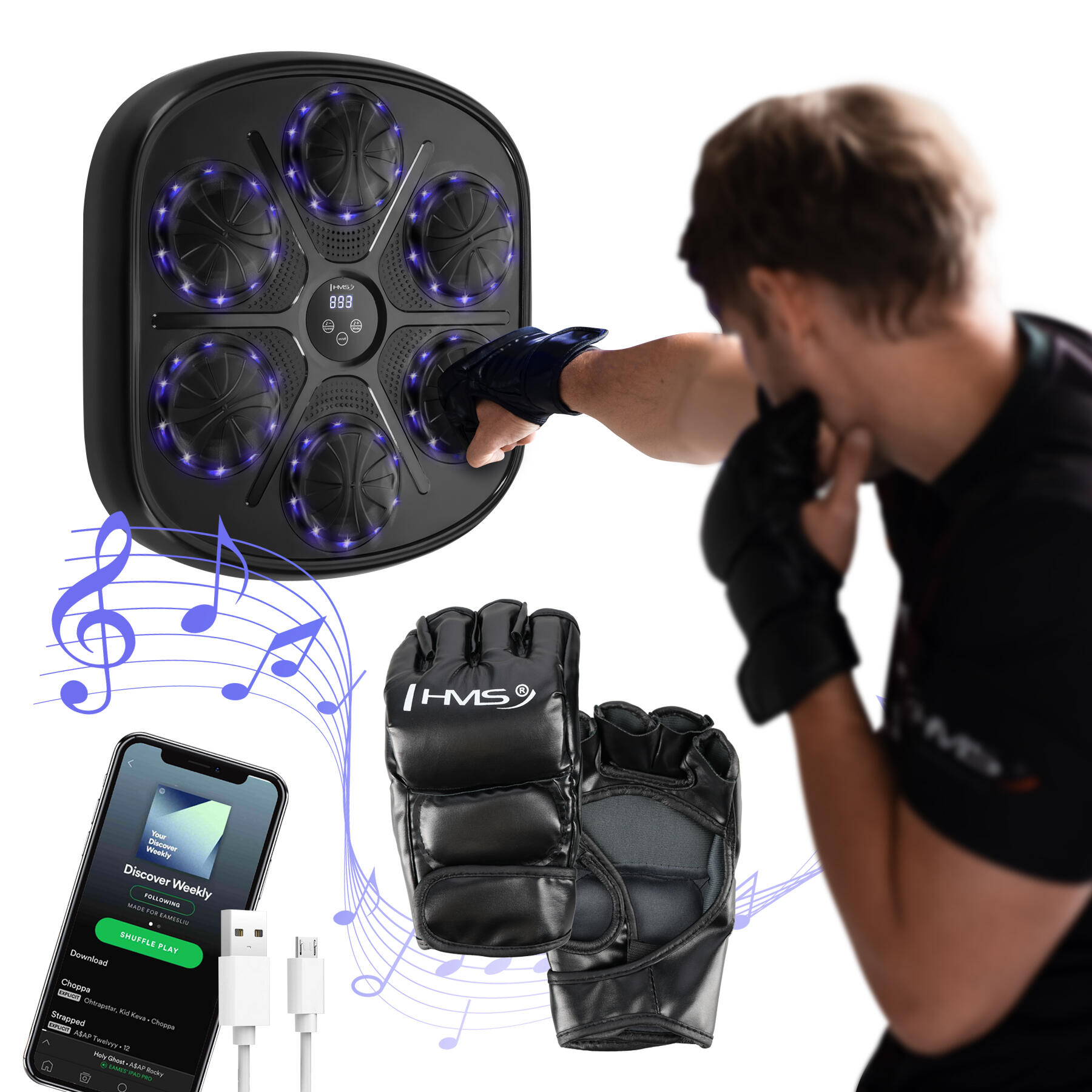 HMS TB03 interactieve bokstrainer met Bluetooth, muziek en handschoenen 2/7