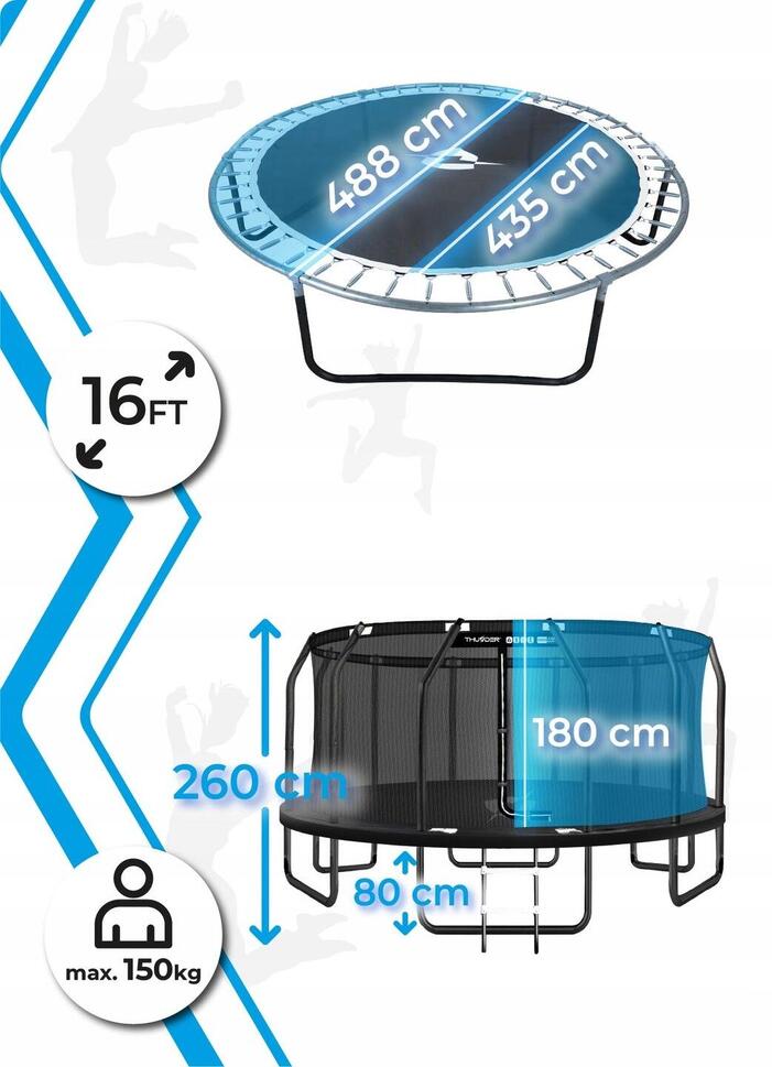 Trampolina ogrodowa dla dzieci THUNDER INSIDE ELITE 16FT BLACK