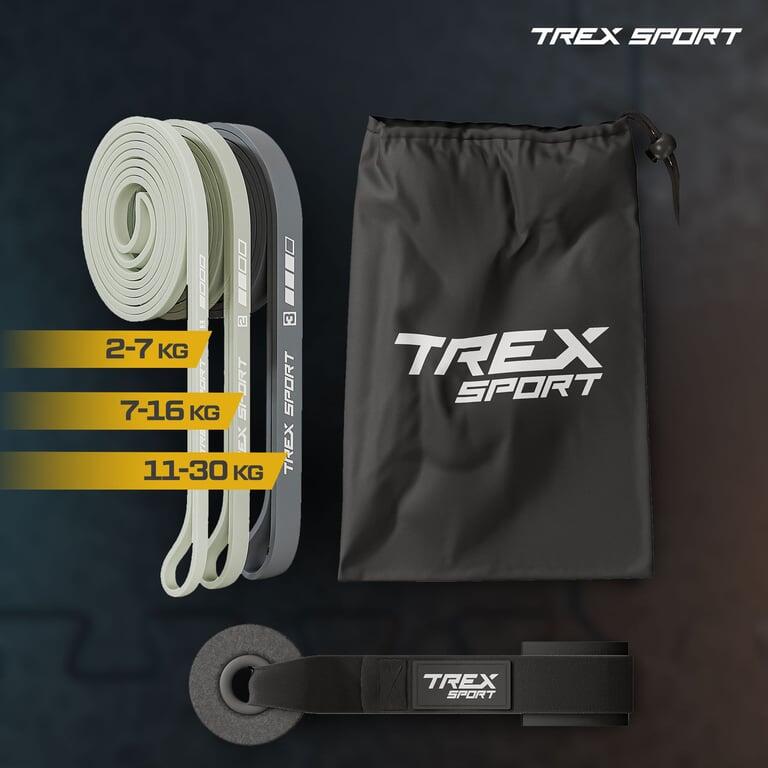 Zestaw 3 gum oporowych Trex Sport Power Band z zaczepem drzwiowym, opór 2–30 kg