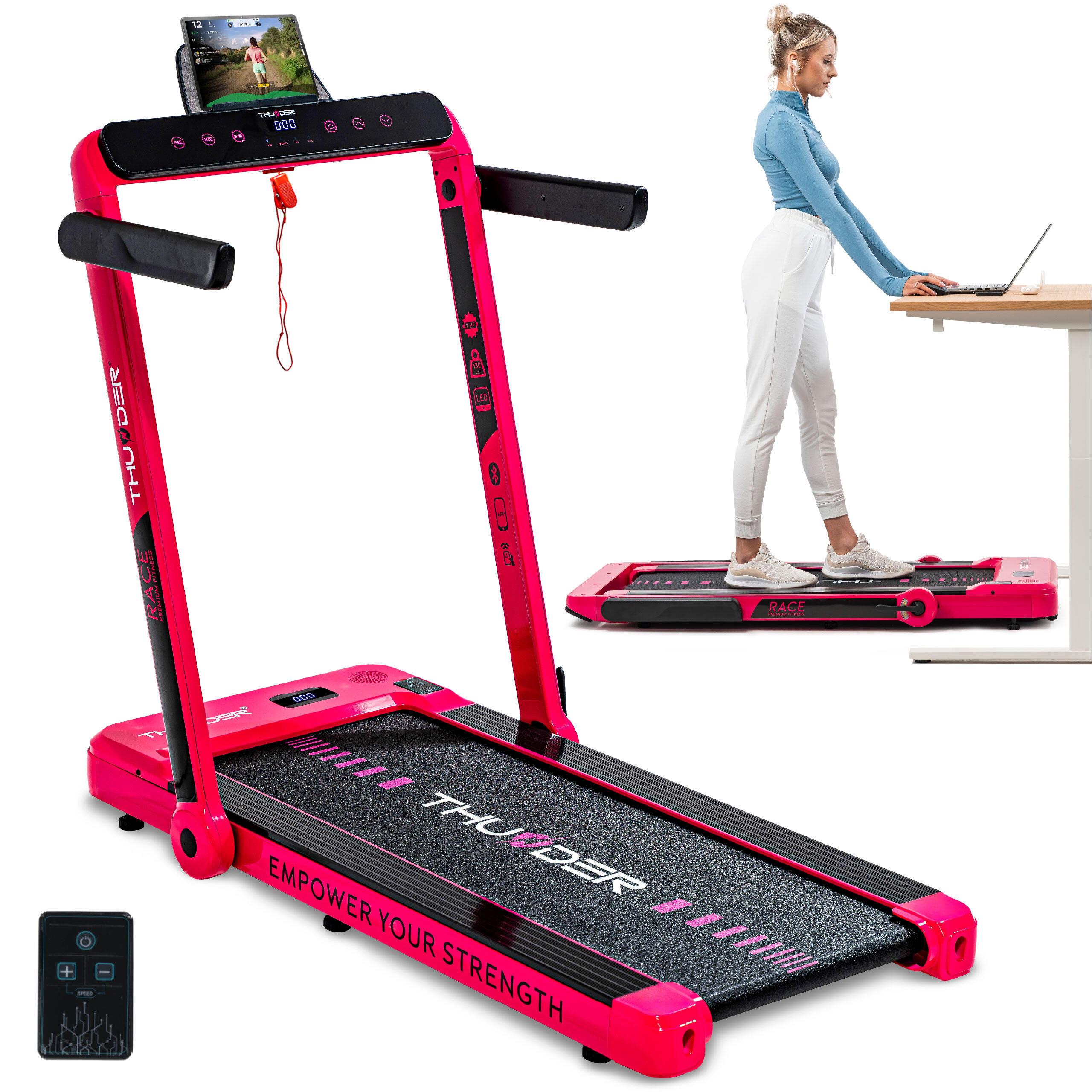 THUNDER Opvouwbare elektrische loopband 130 kg THUNDER RACE-PINK 14 km/h