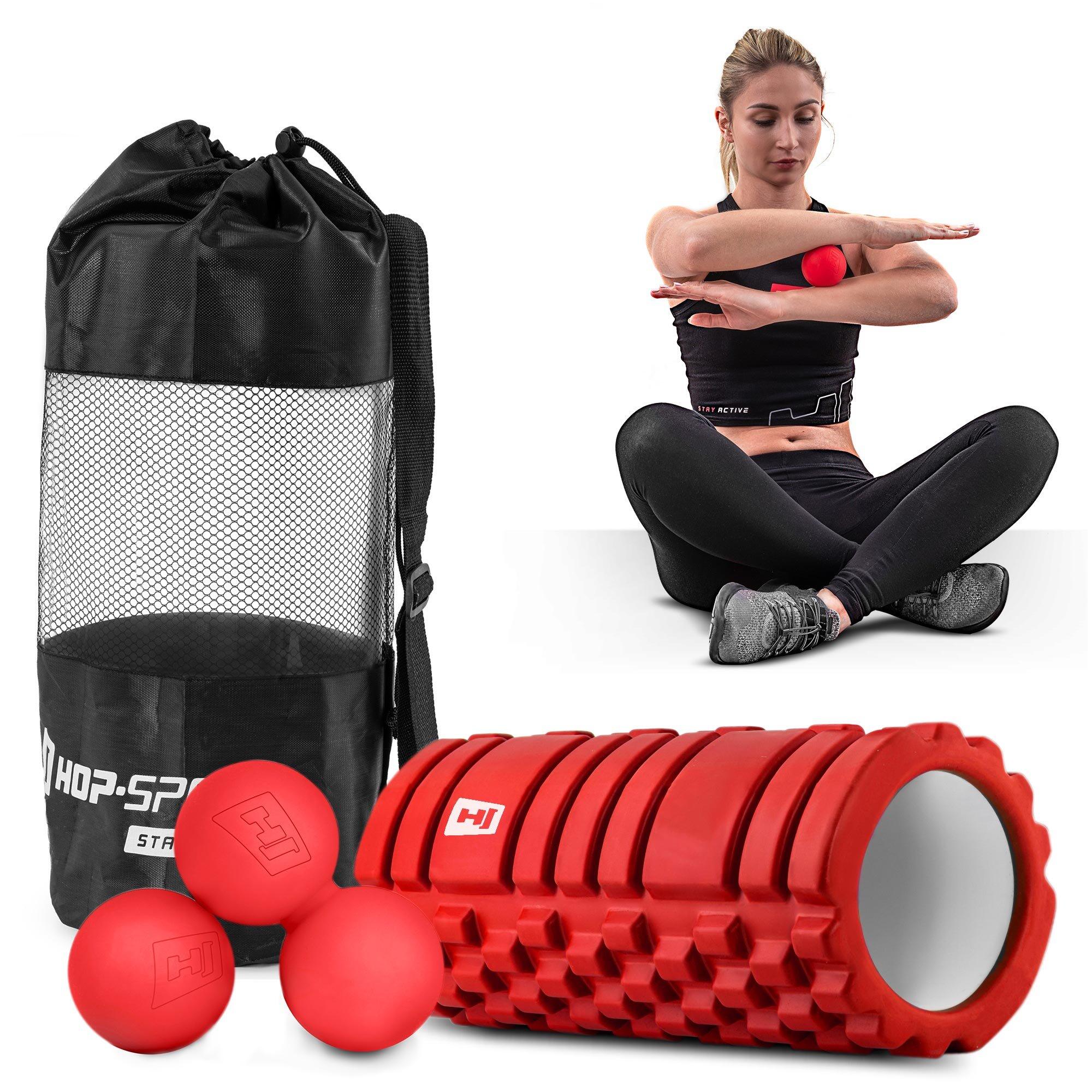HOP-SPORT Set di palline da massaggio + rullo EVA rosso