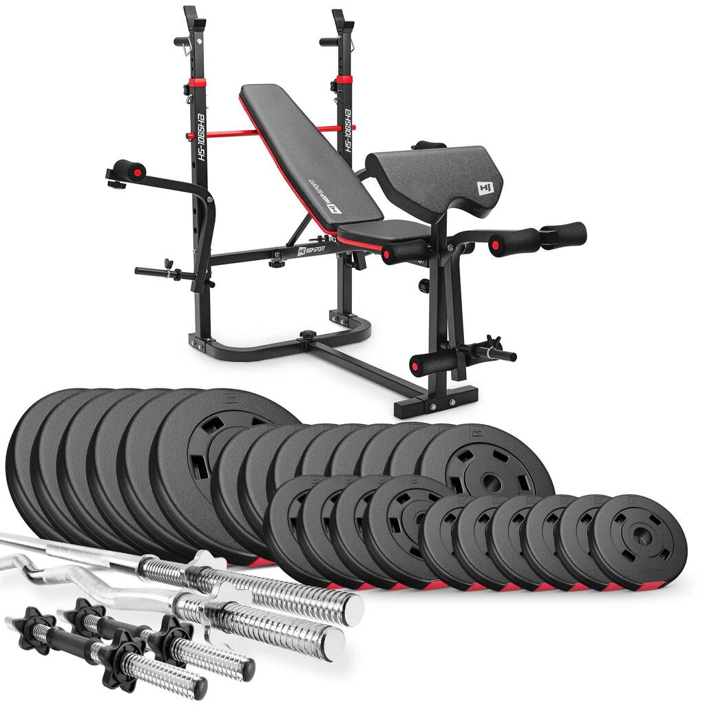 Комплект за културизъм Hop-Sport Premium 135kg с пейка HS-1065