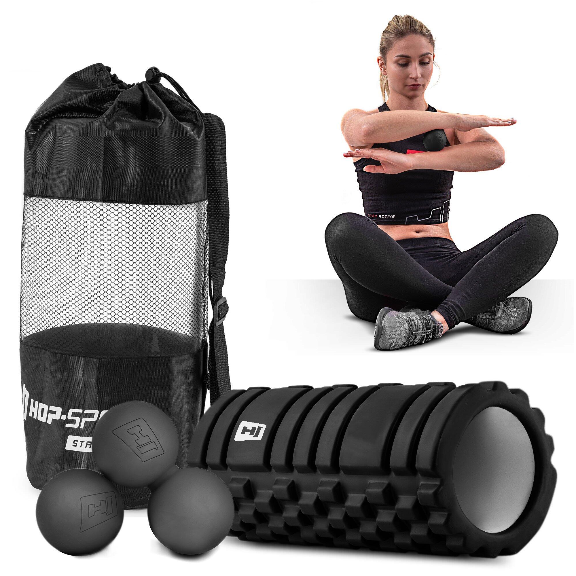 HOP-SPORT Set di palline da massaggio + rullo EVA nero