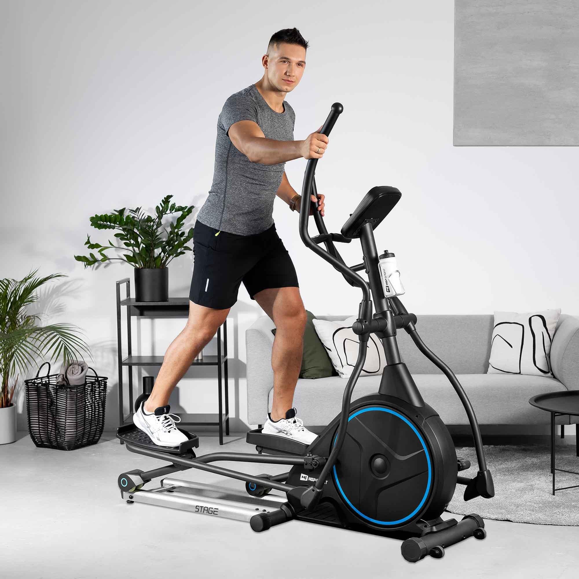 Vélo elliptique électromagnétique connecté, Hop-Sport HS-160CF Stage, Gris 3/7