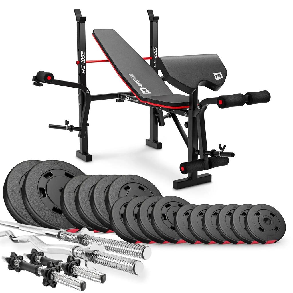 Културистичен комплект Hop-Sport Premium 75kg с пейка HS-1055