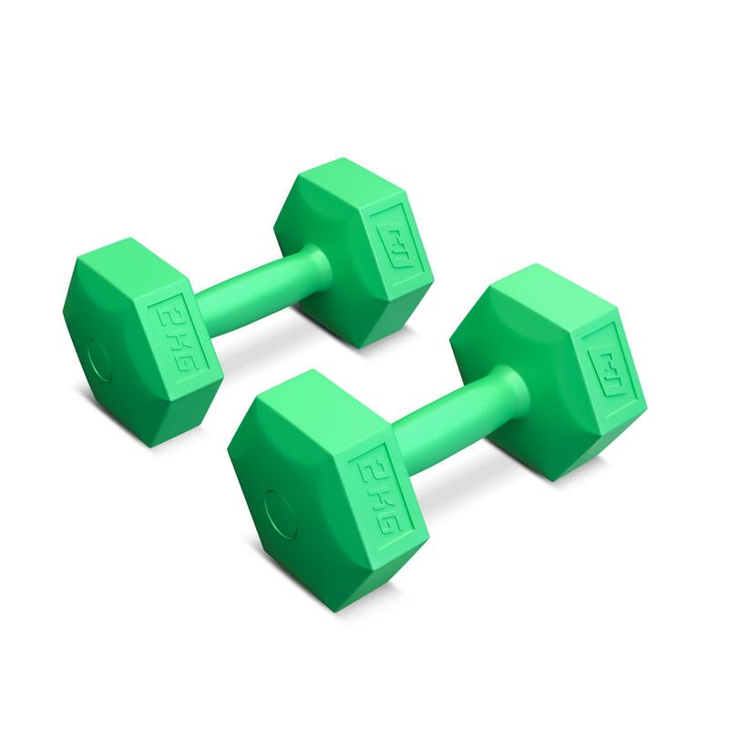 Zestaw hantelek kompozytowych sześciokątnych 2x2kg, trening fitness