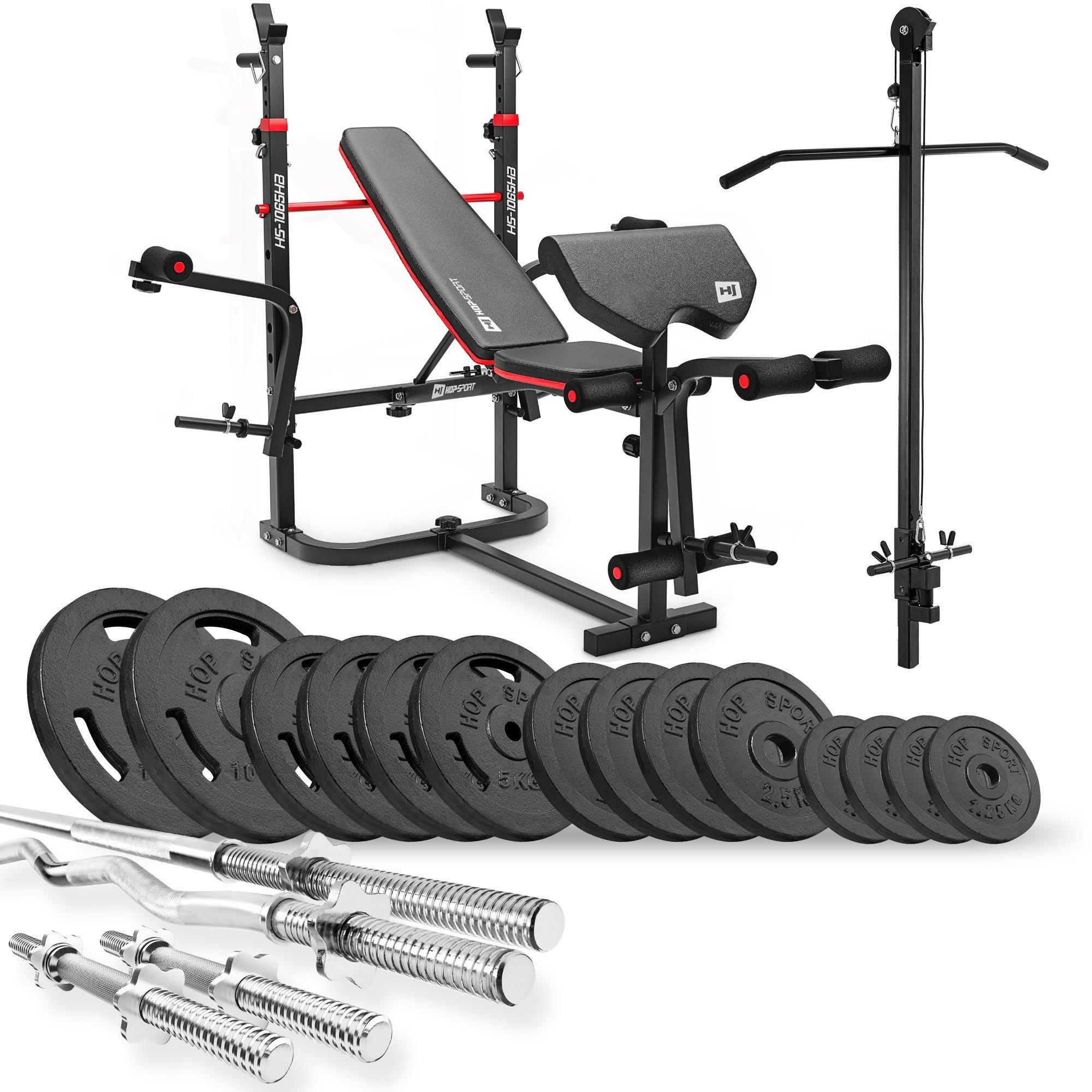 HOP-SPORT Sada liatinových závaží 76kg s lavicí HS-1065