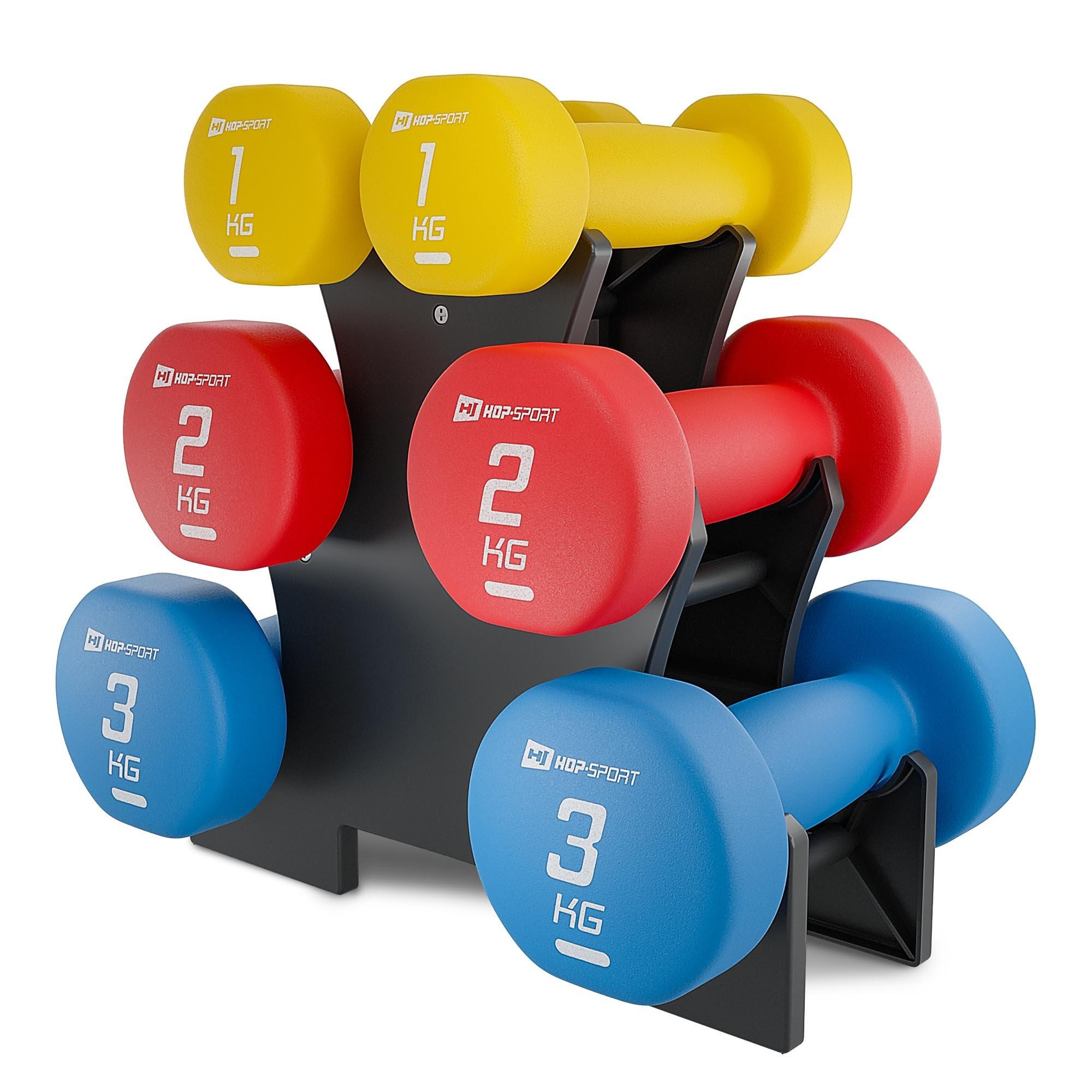 Zestaw hantli 12kg fitness okrągłych ze stojakiem