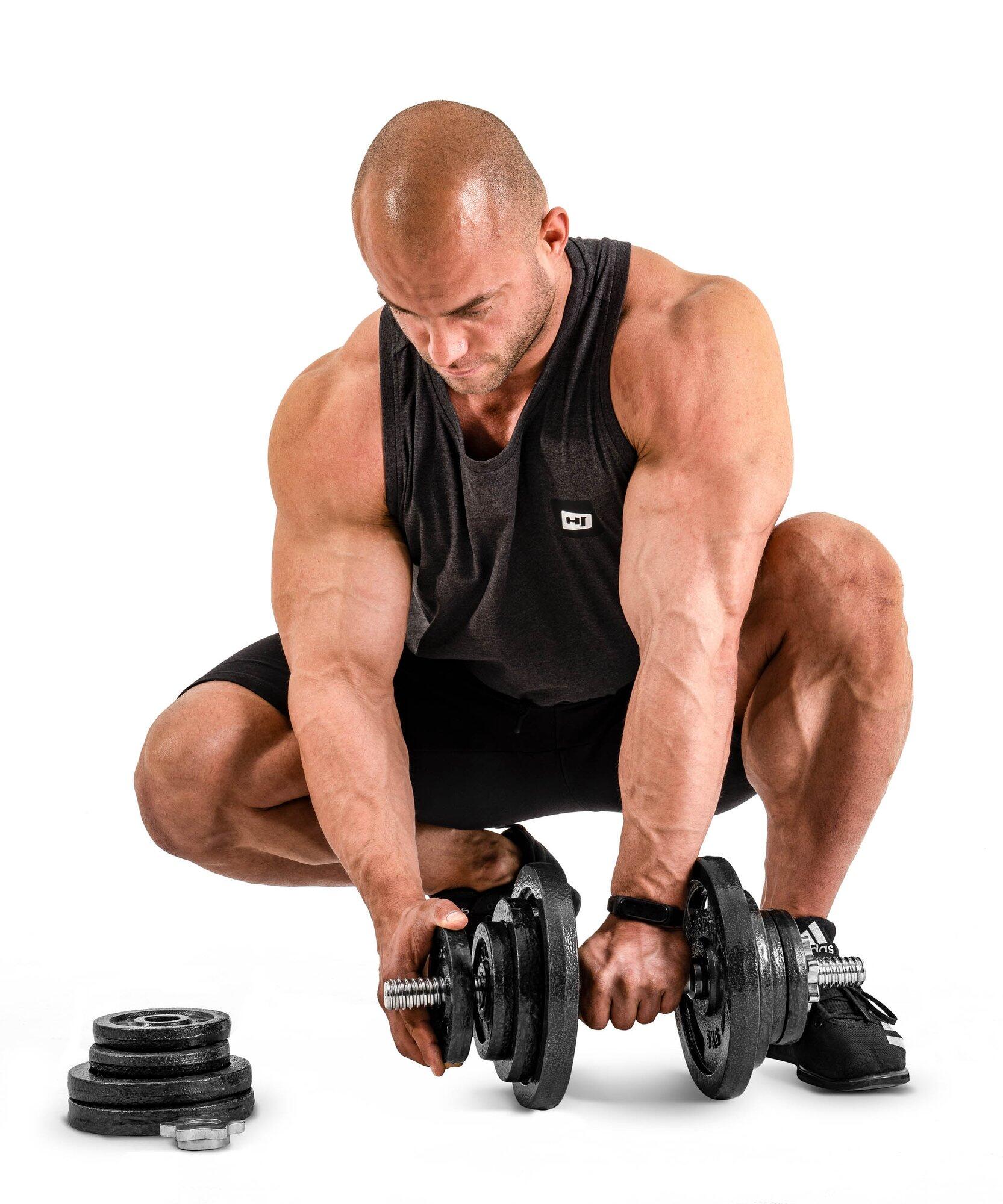 Manubrio in ghisa regolabile Hop-Sport 1x20kg con guanti 4/7