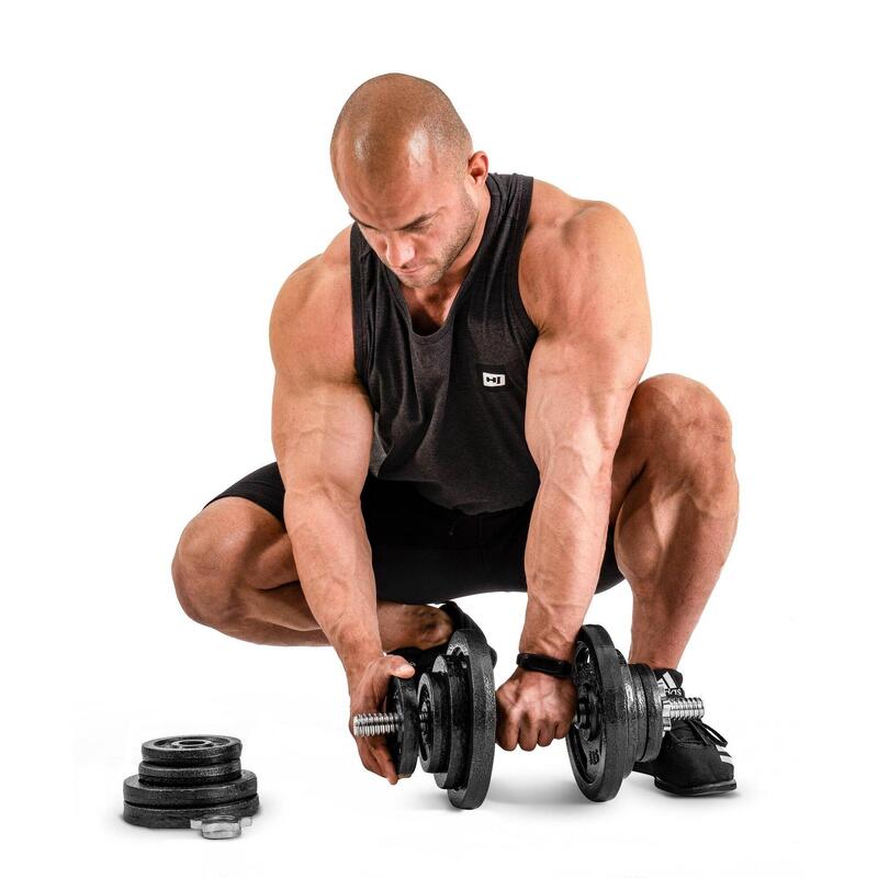 Hantle żeliwne Hop-Sport strong 2x20kg z rękawiczkami