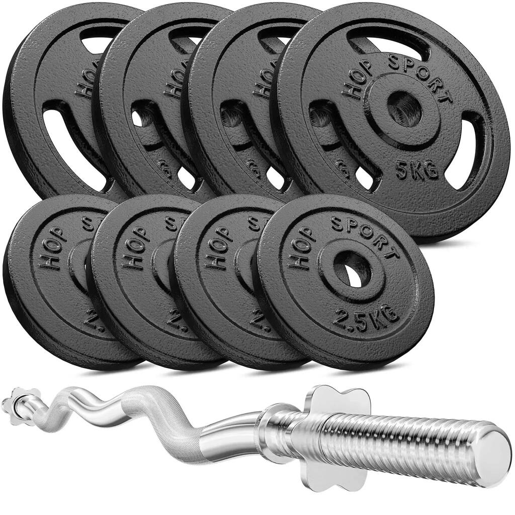Комплект чугунени тежести Hop-Sport Strong 37 кг с лост