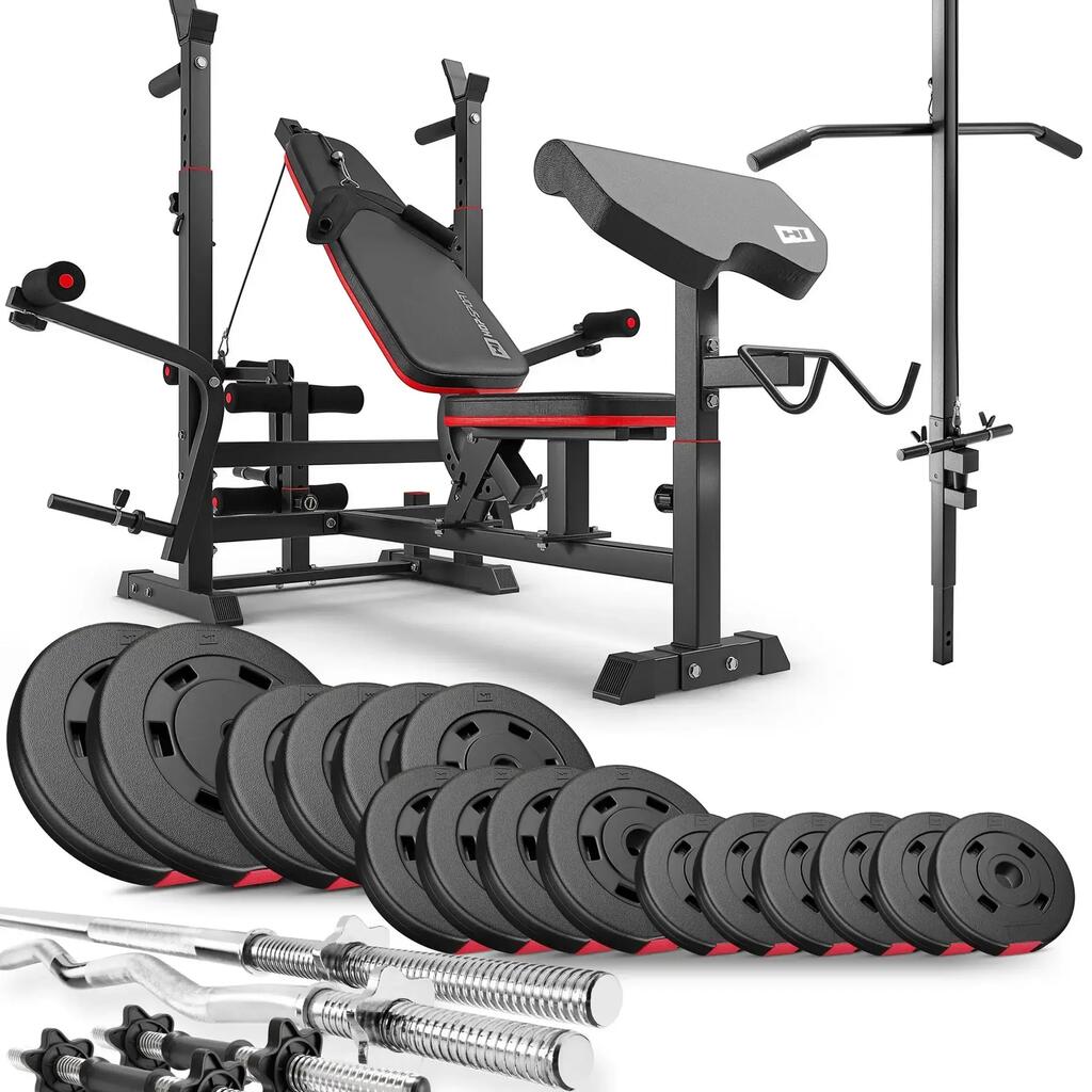 Комплект за културизъм Hop-Sport Premium 75kg с пейка HS-1075