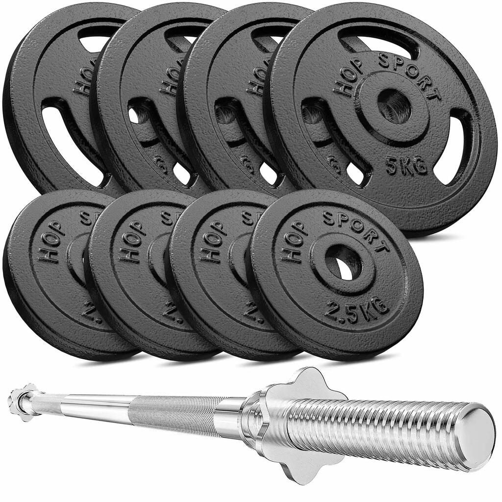 Комплект чугунени тежести Hop-Sport Strong 39kg с прав лост