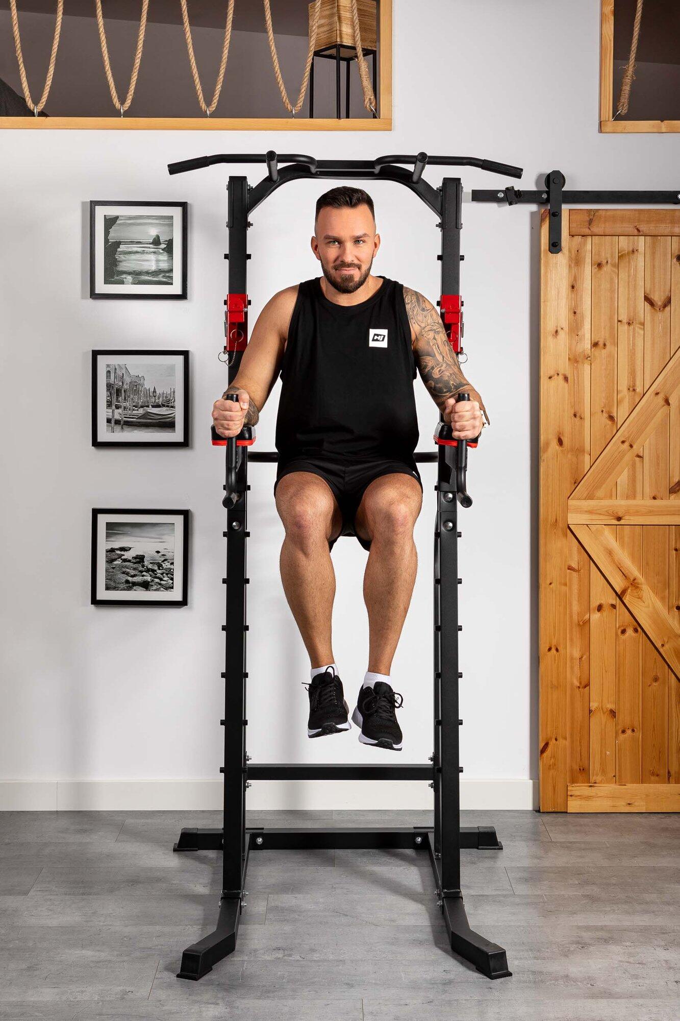 Poręcze Hop-Sport HS-1018K z drążkiem i uchwytami pod sztangę