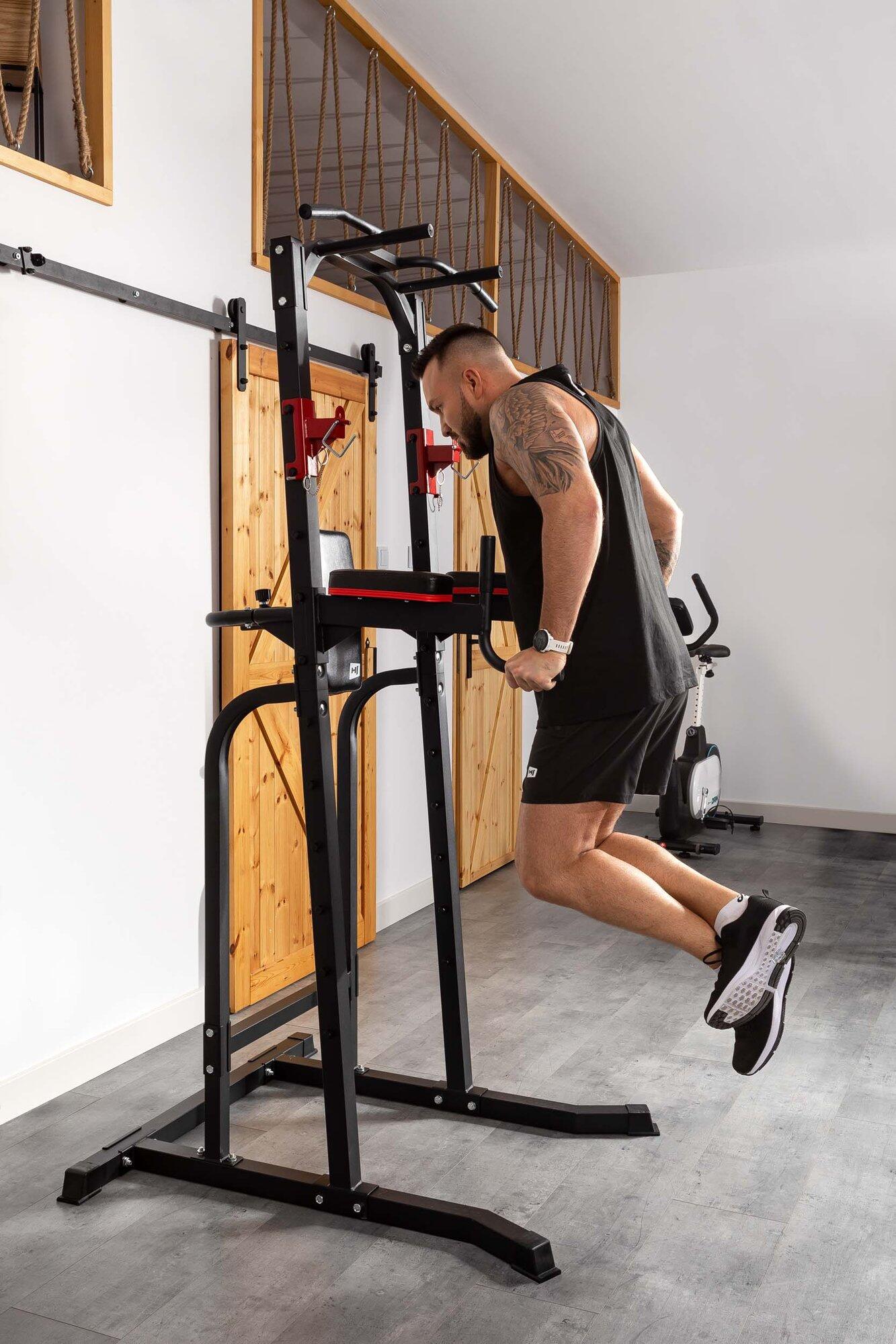 Krachttraining dipstation Hop-Sport HS-1018K met optrekstang en halterhouders 3/7