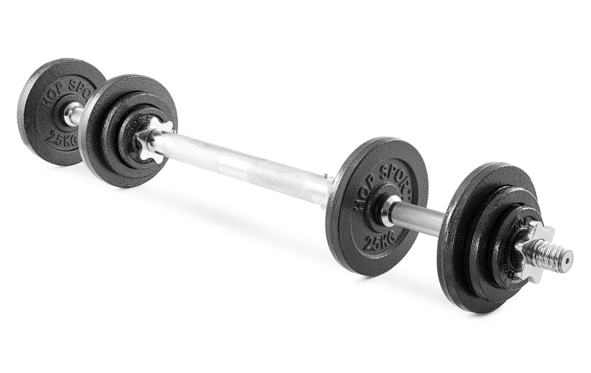 Ensemble d'haltères en fonte 2x10kg Hop-Sport HS-ID2x10C avec barre extensible 6/7