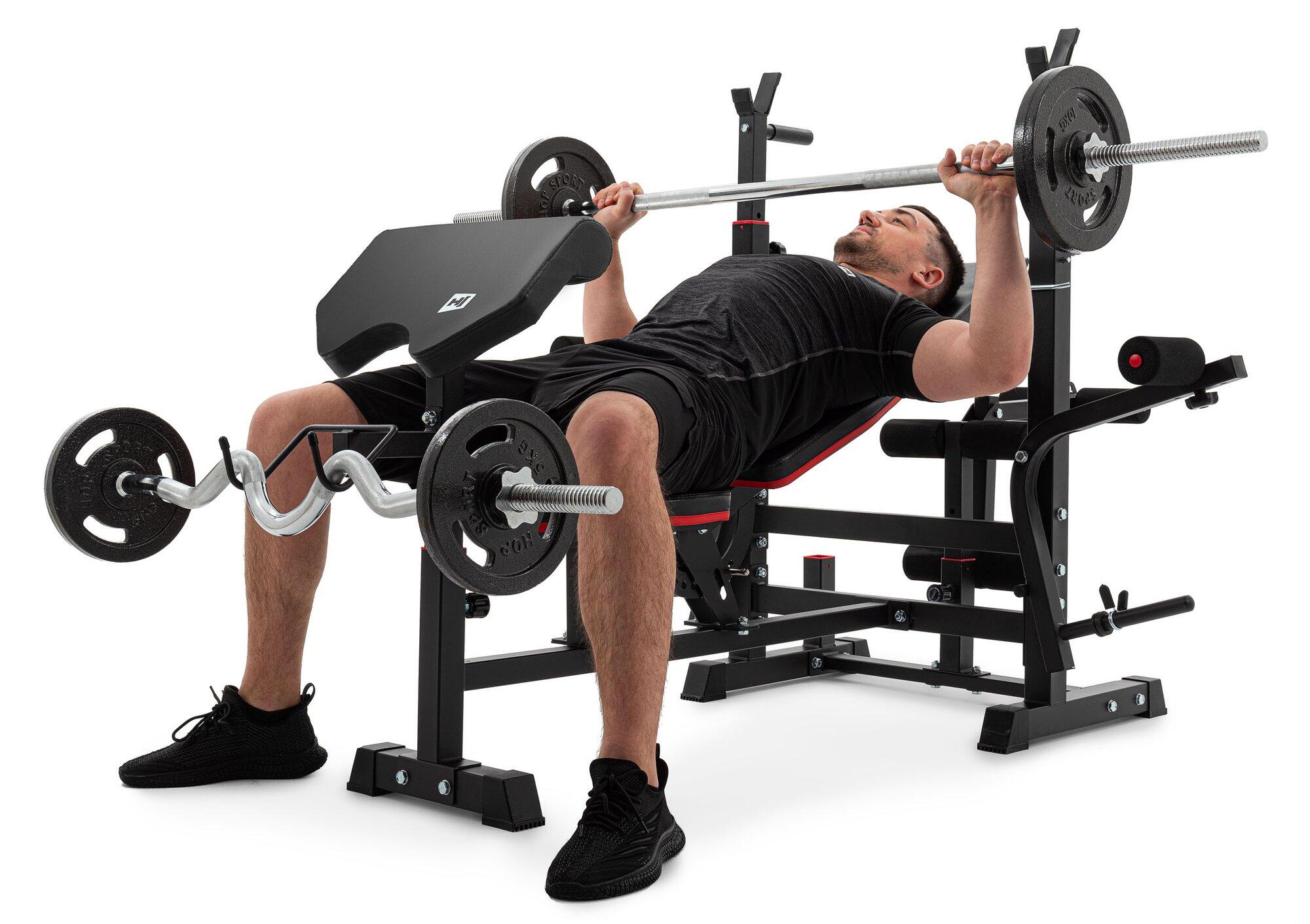 Fitnessbank Hop-Sport HS-1075 Pro met preacher curl en standaards 3/7