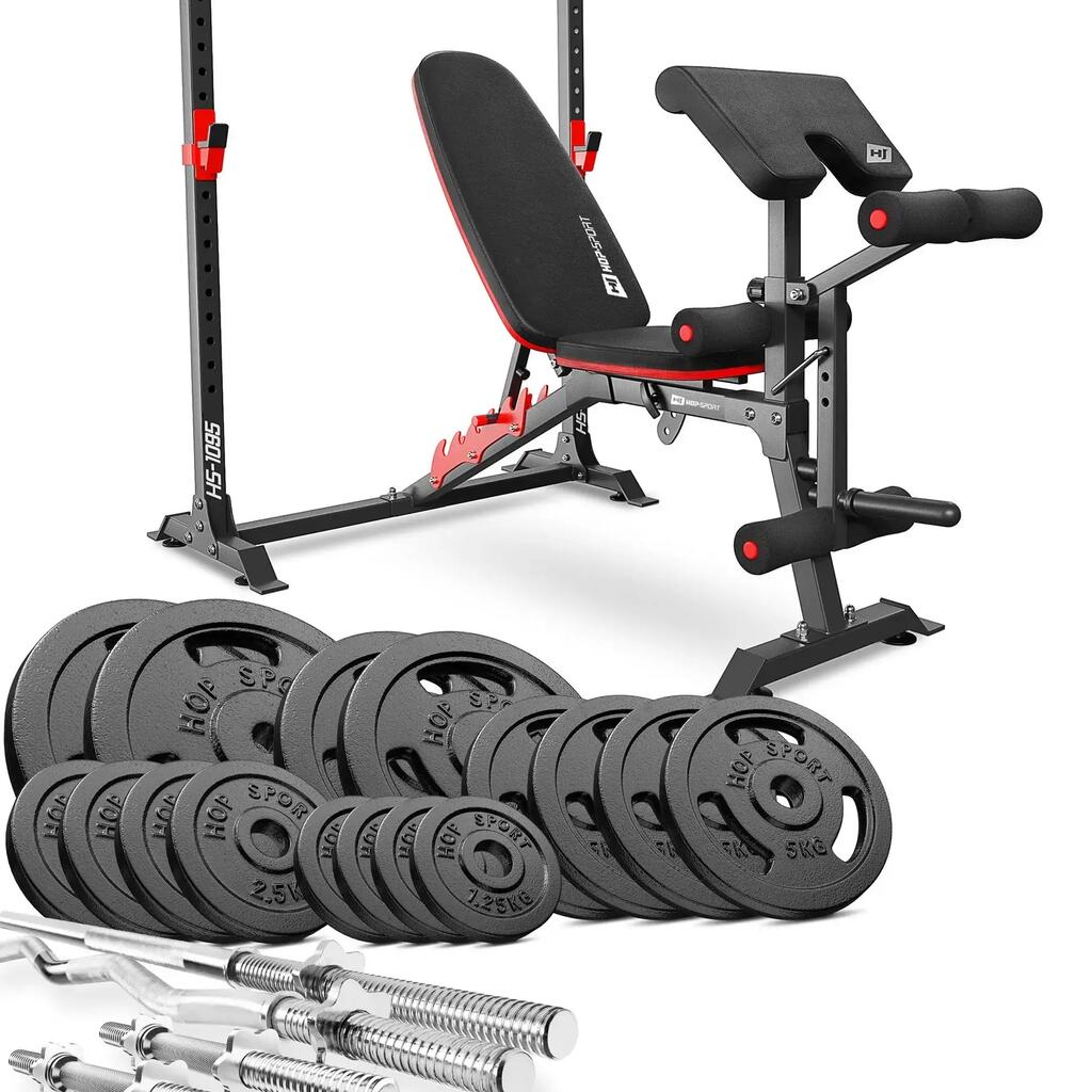 Културистичен комплект Hop-Sport Strong 116кг с пейка HS-1095